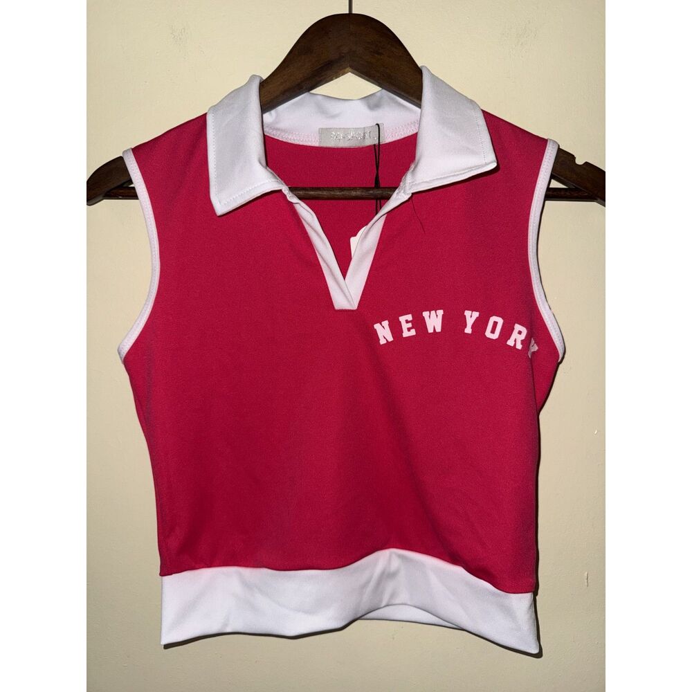 AQ SPORT NWT Pink New York Cropped Sleeveless Polo Top Med